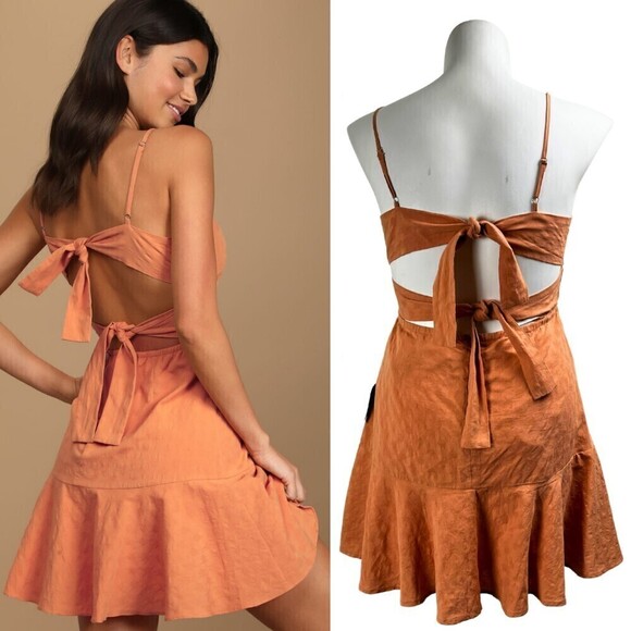 Lulus Women Size XL Orange Days of Dreaming Cotton Dot Tiered Mini NEW Dress - Picture 14 of 14